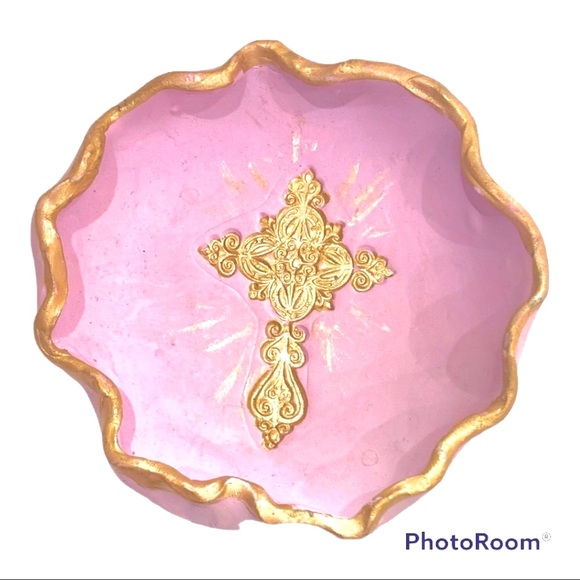 Other - Gold Cross Handmade Pottery Jewelry Dish Communion Easter